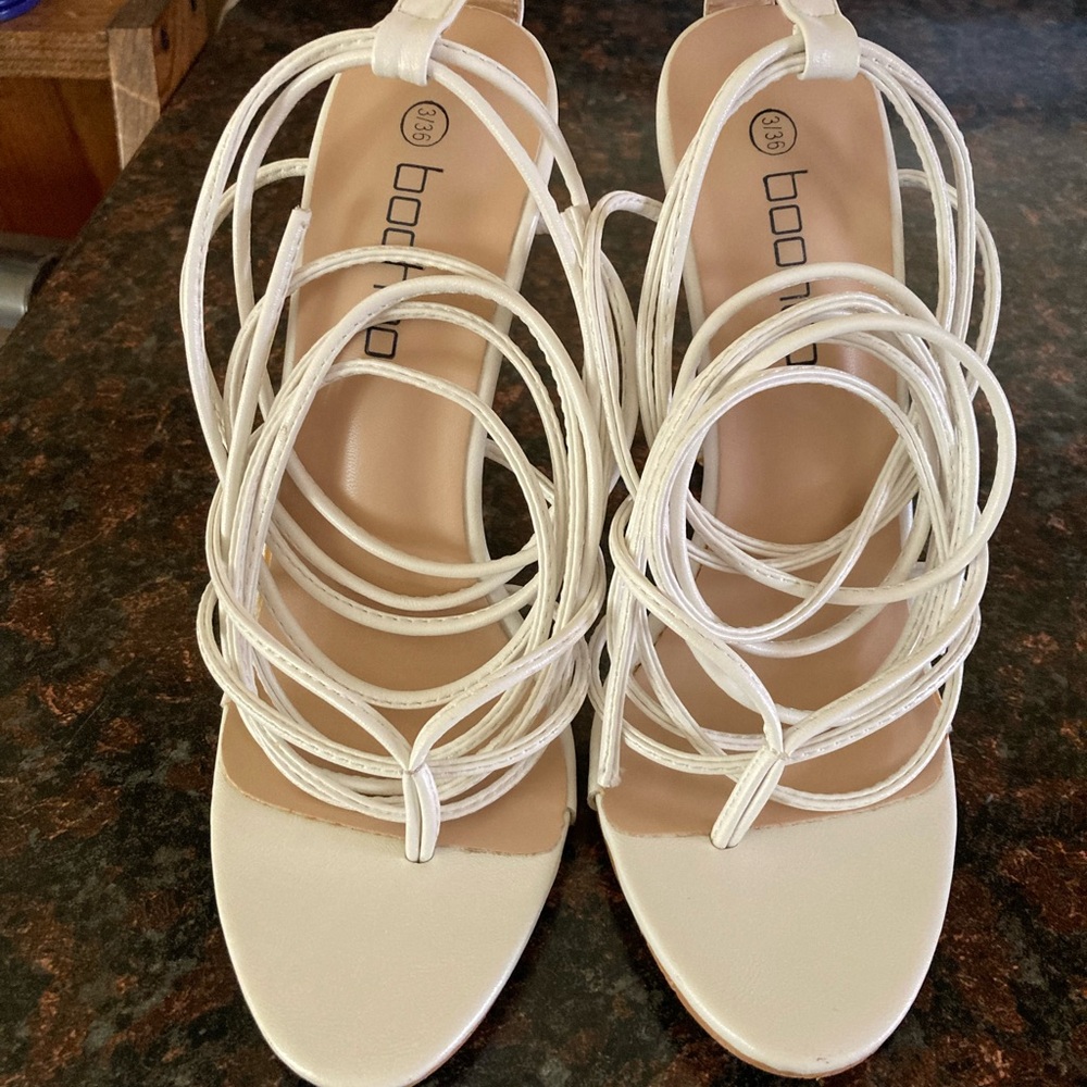 Boohoo Cream Strappy Heels